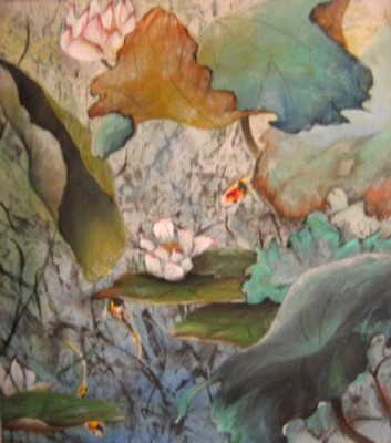 Ashley Coll - Lotus and Koi painting