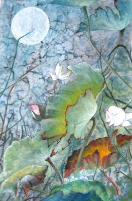 Ashley Coll - Moon Over Lotus 1 painting
