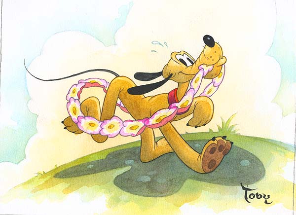 Toby Bluth - Aloha Pluto original painting