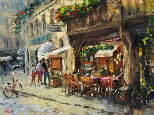 Elena Bond - THE CAFE AT COTE DU NORD - Limited Edition on Canvas