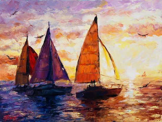 Elena Bond - Sailing Sunset - Limited Edition on Canvas