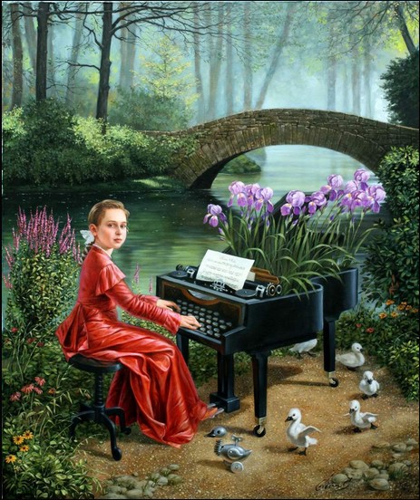 Michael Cheval - DANCE OF LITTLE SWANS II - Oil on Canvas