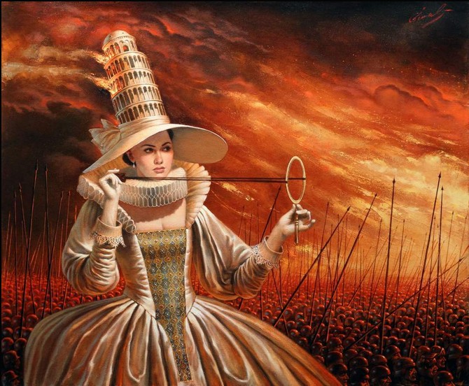 Michael Cheval - GLAMOROUS HISTORY OF WARS - Oil on Canvas