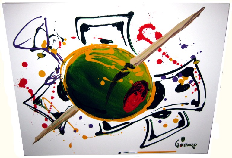 Michael Godard - Martini Olive with Toothpick Money Theme - original painting
