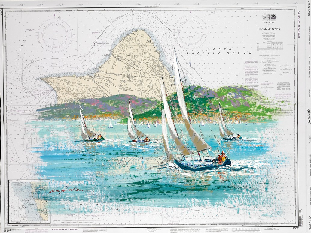 Kerry Hallam - Navigational Chart painting - Island of Oahu