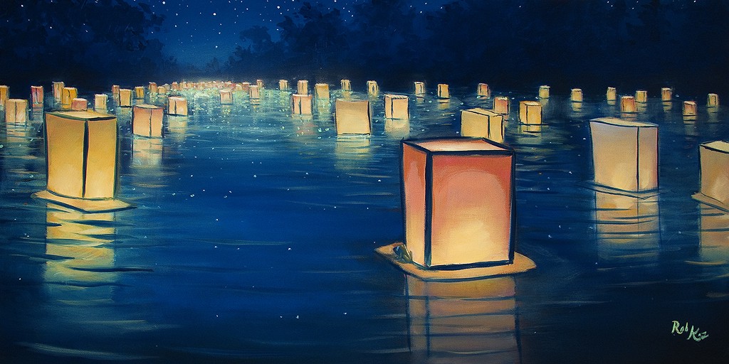 Rob Kaz - Paper Lanterns - original oil on canvas painting