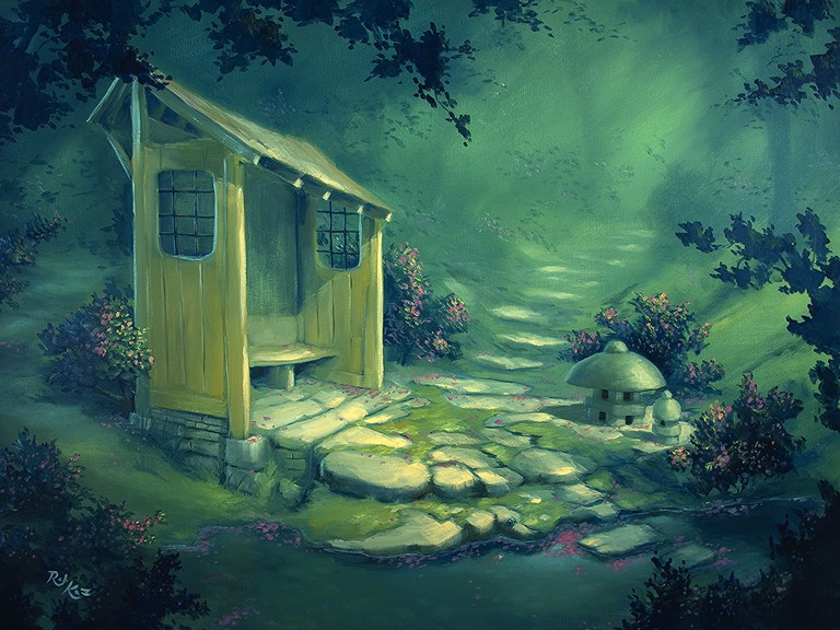 Rob Kaz - Peaceful Garden - original oil on canvas painting