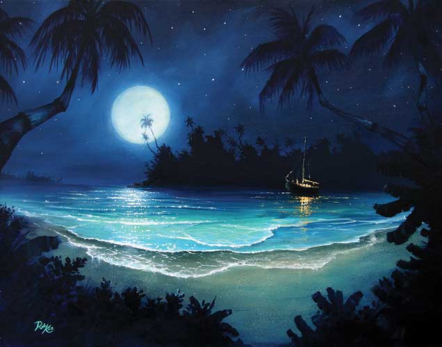 Rob Kaz - Moonlight lagoon - signed and numbered limited edition print on canvas