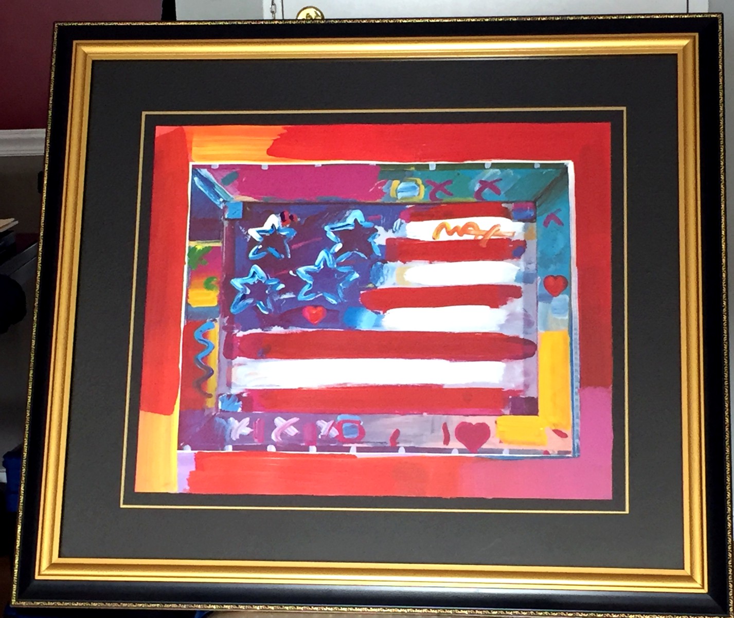 FLAG - MILLENIUM - Eastern European Tour - mixed media on paper - Fine Art by Peter Max