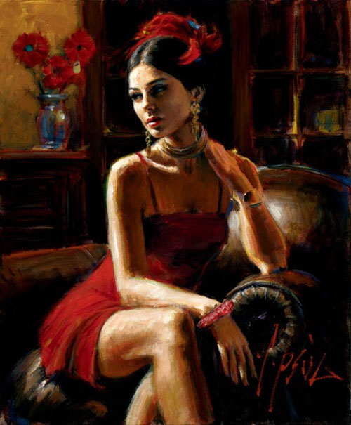 Fabian Perez - LINDA IN RED - signed and numbered limited edition print on canvas