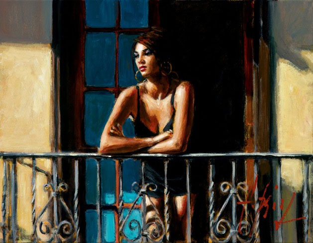 Fabian Perez - SABA AT THE BALCONY VI - signed and numbered limited edition print on canvas