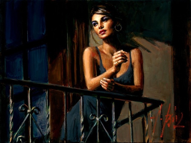 Fabian Perez - SABA AT THE BALCONY VII - signed and numbered limited edition print on canvas