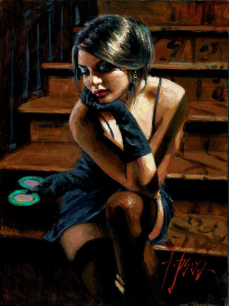 Fabian Perez - SABA ON THE STAIRS - signed and numbered limited edition print on canvas