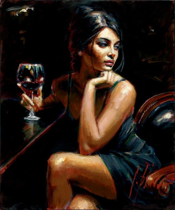 Saba with Red Wine by Fabian Perez - limited edition print on canvas