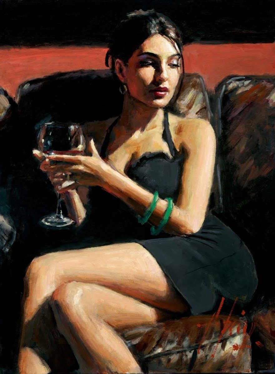 Fabian Perez - tess on leather couch
