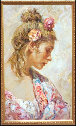 The Shawl Suite - Claveles II Original Oil on Canvas Painting Fine Art by Jose Royo
