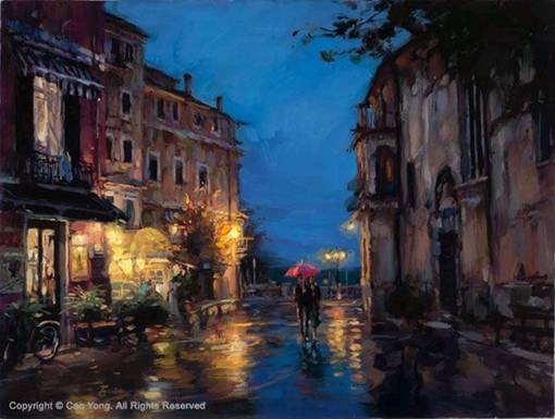 paintings of lovers. LOVERS UNDER THE RAIN by Cao