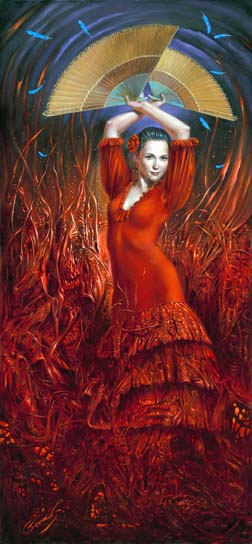 Michael Cheval - flamenco flame - Oil on Canvas