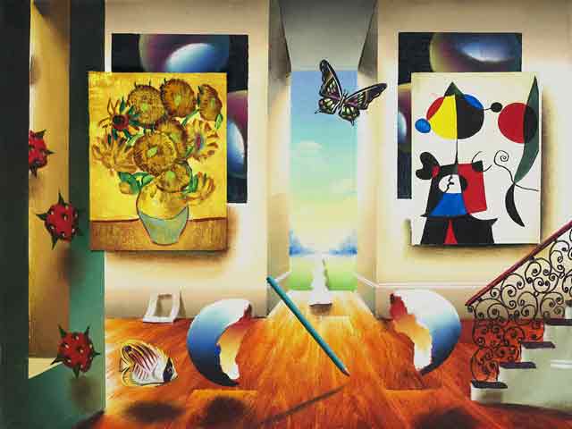 Ferjo - miro and sunflowers - Sign and numbered limited edition on canvas