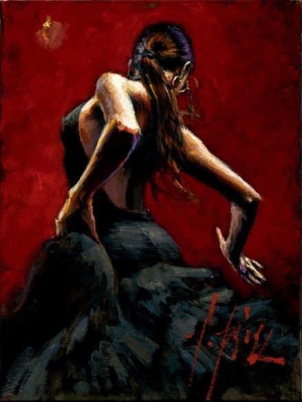 Fabian Perez - DANCER IN RED BLACK DRESS - signed and numbered limited edition print on canvas