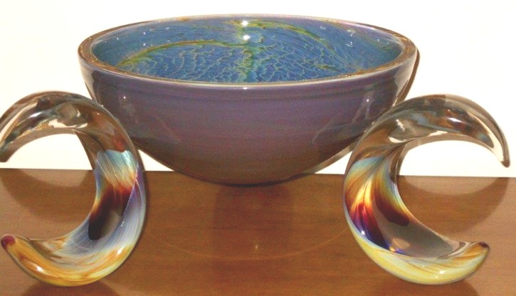 Dino Rosin - Ikebana Bowl - Calcedonia Glass sculpture from Murano, Italy