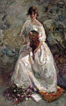 La Violinista Fine Art by Jose Royo - Serigraph on Panel