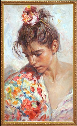 The Shawl Suite - Claveles II Original Oil on Canvas Painting Fine Art by Jose Royo