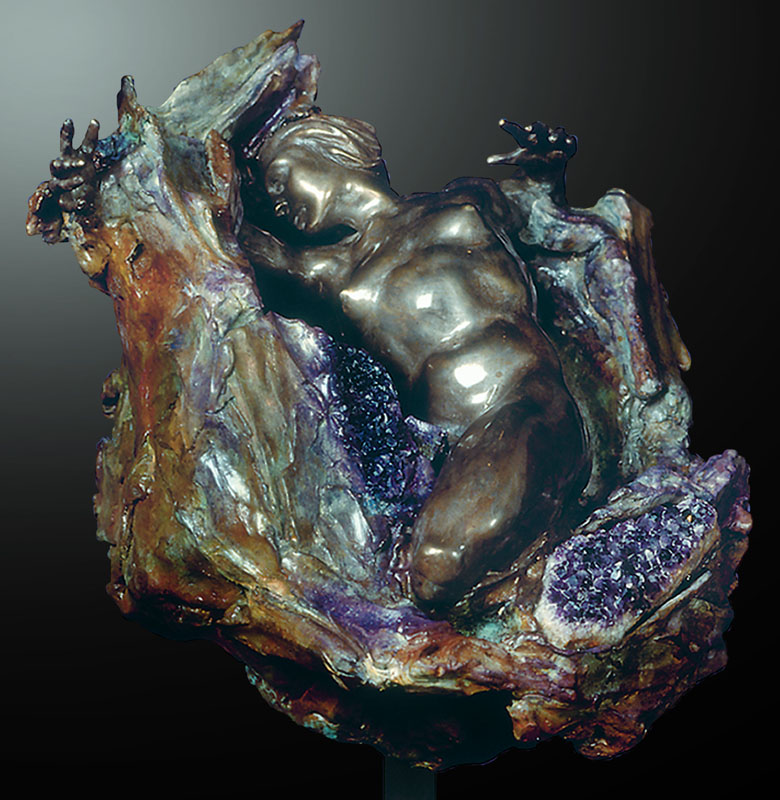 M.L. Snowden - amethyst geode central Bronze Sculpture